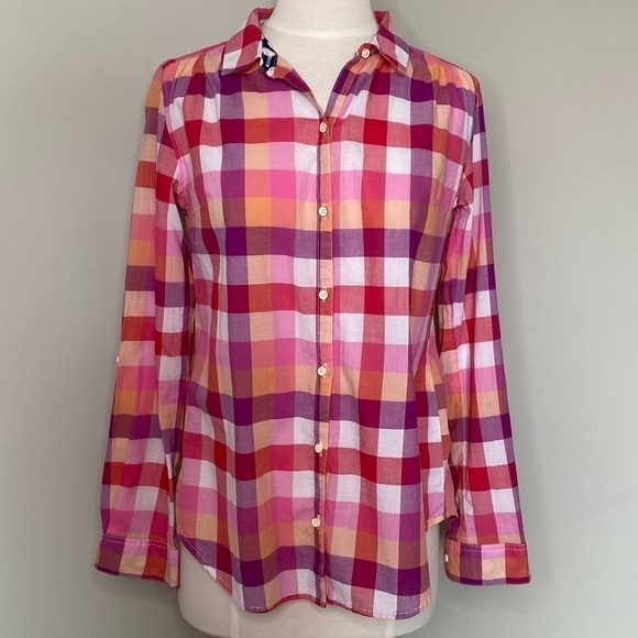 Isabella Sinclair Hibiscus Tea Pink Plaid Mixed Media Atlay Buttondown Shirt, XS - Picture 2 of 15